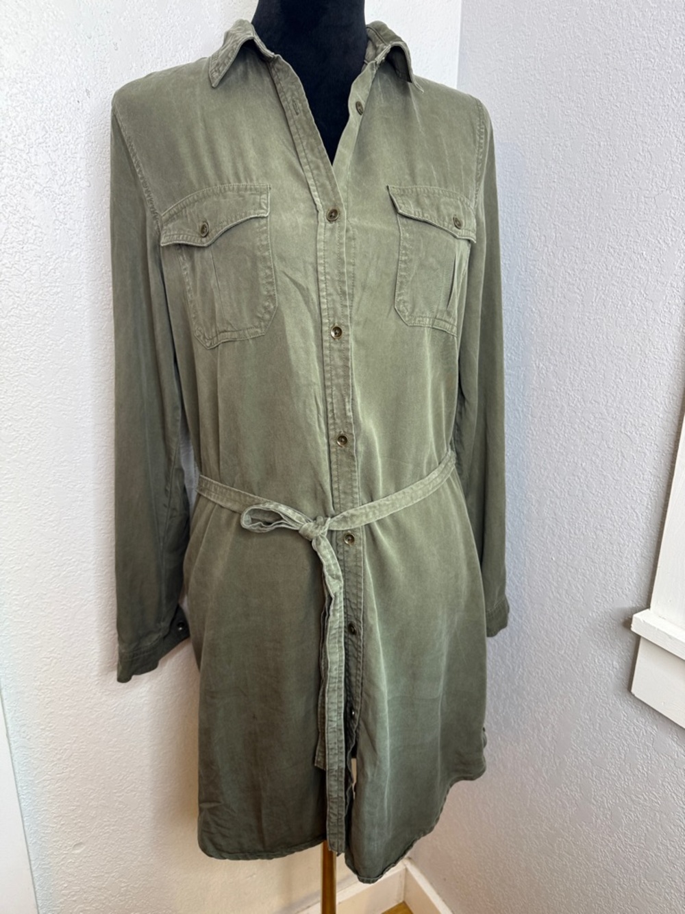 Universal Thread Olive Green Lyocell Shirt Dress Belted Utility Minimalist XS